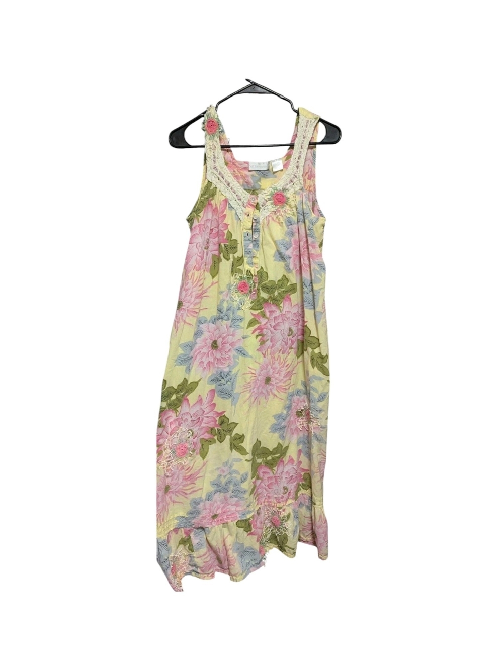 Floral 80s Crocheted Appliques Size XL Romantic  Dress Boho